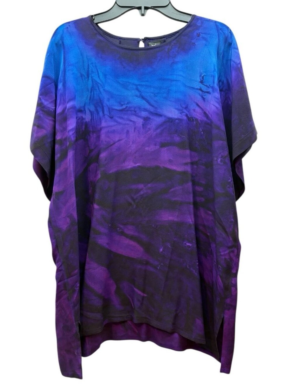 Vintage Silk Bijoux 100% Silk Short Sleeve Tie Dye Tunic Pullover Loose Blouse M